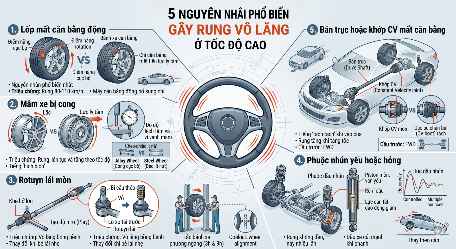 5 Nguyên Nhân Phổ Biến Gây Rung Vô Lăng Ở Tốc Độ Cao