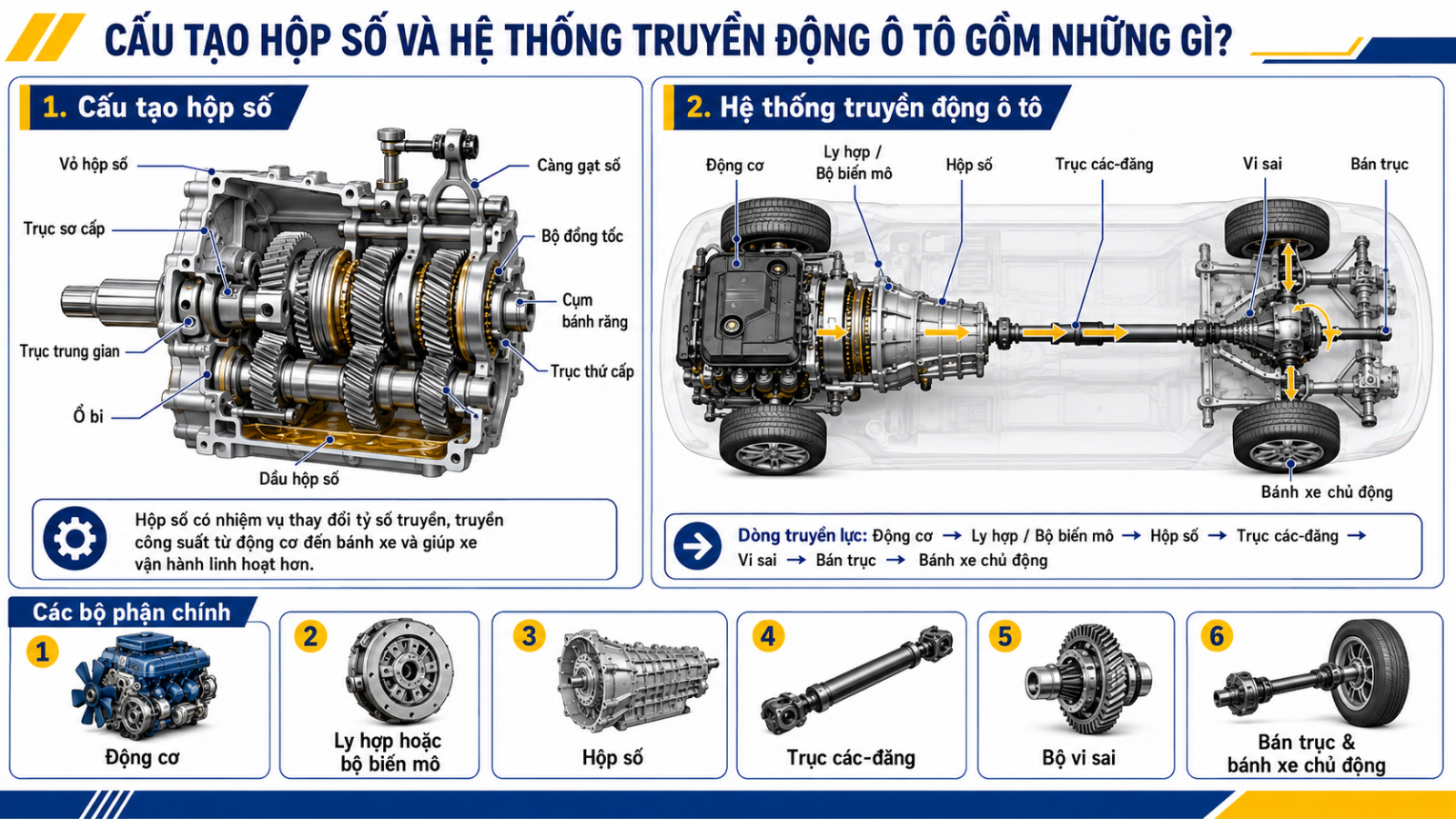 cấu tạo Hộp số và hệ thống truyền động ô tô