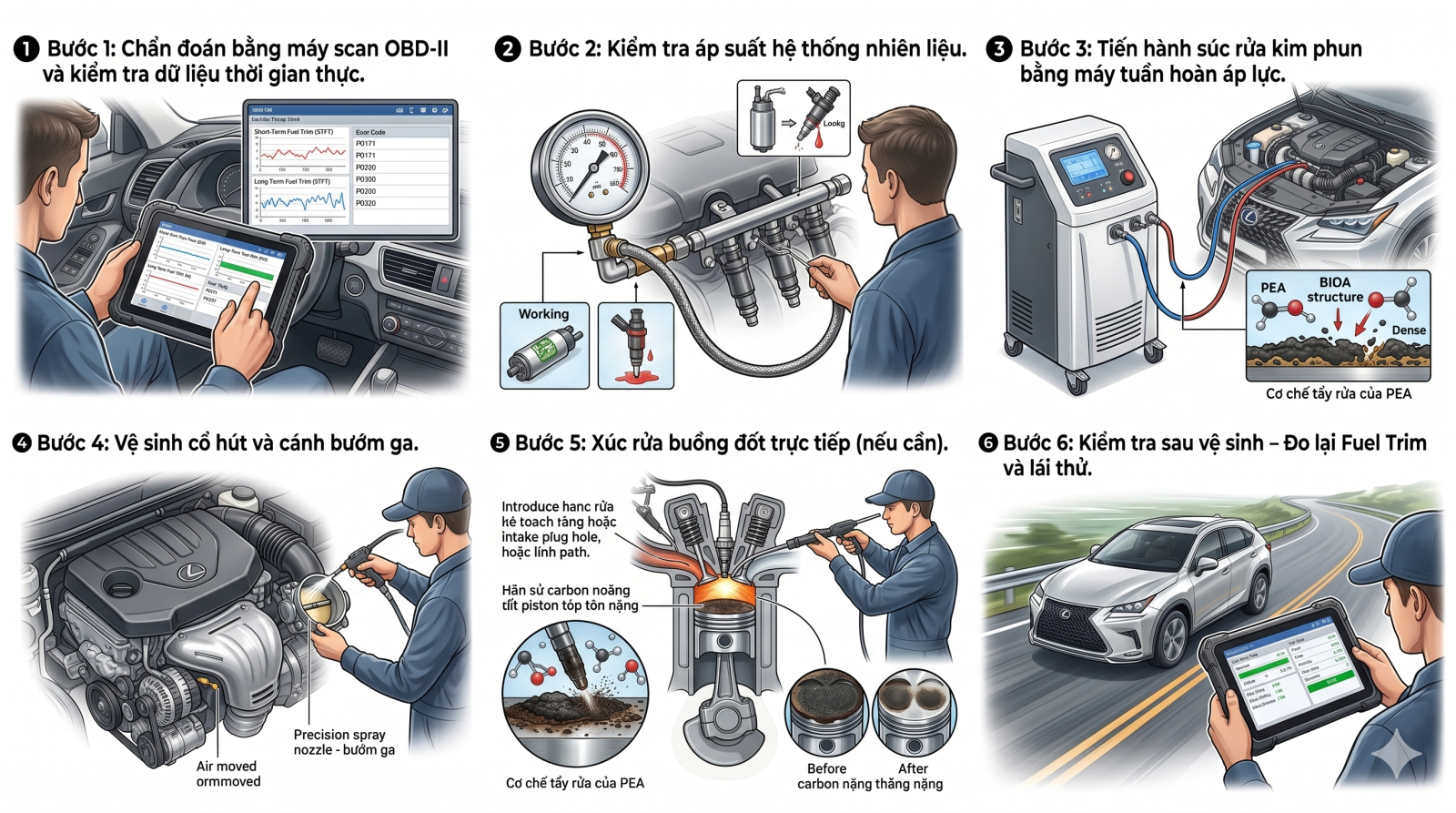 Quy Trình Vệ Sinh Kim Phun Buồng Đốt Tại Garage Ô Tô Phú Mỹ