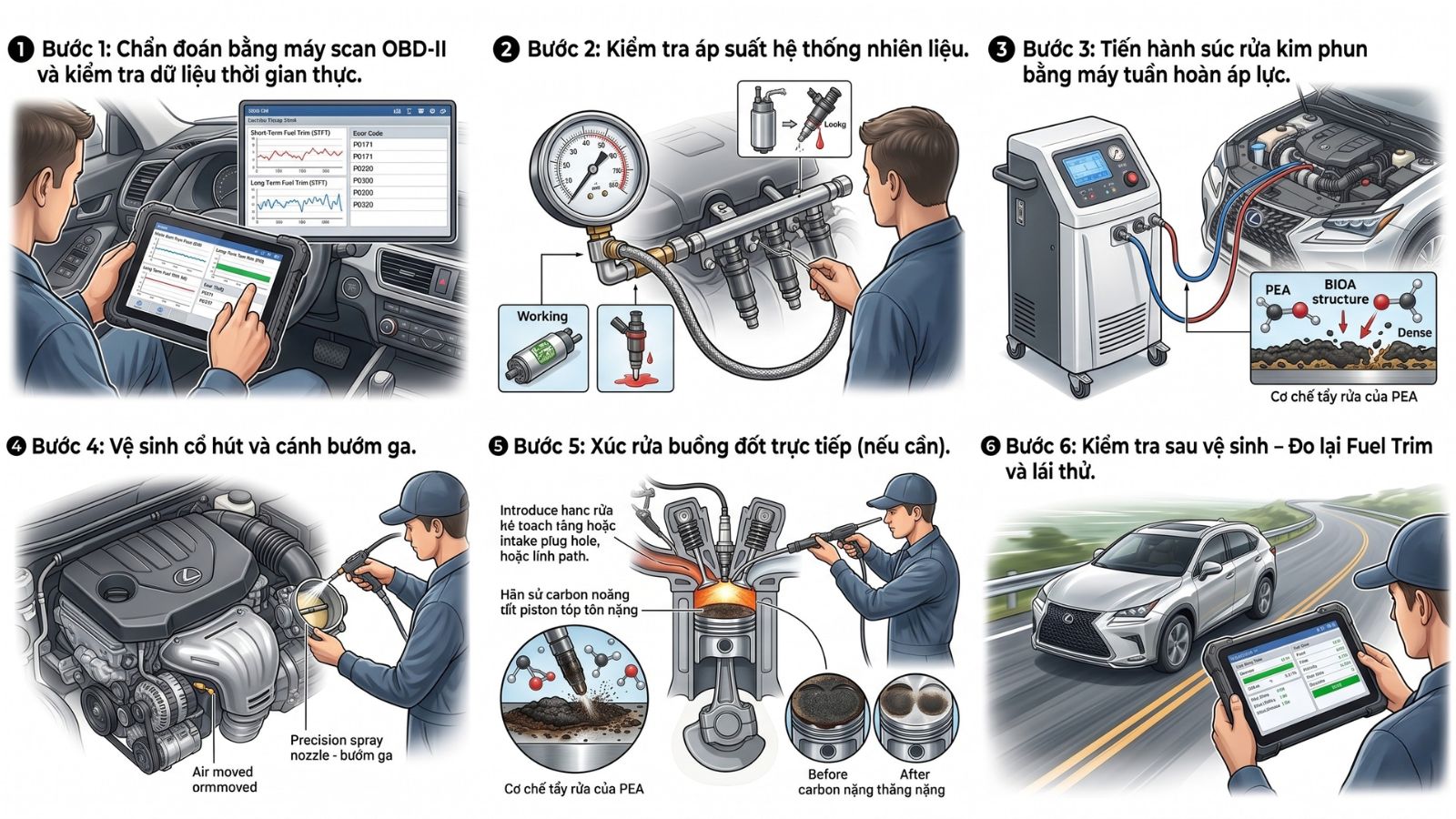 Quy Trình Vệ Sinh Kim Phun Buồng Đốt Tại Garage Ô Tô Phú Mỹ