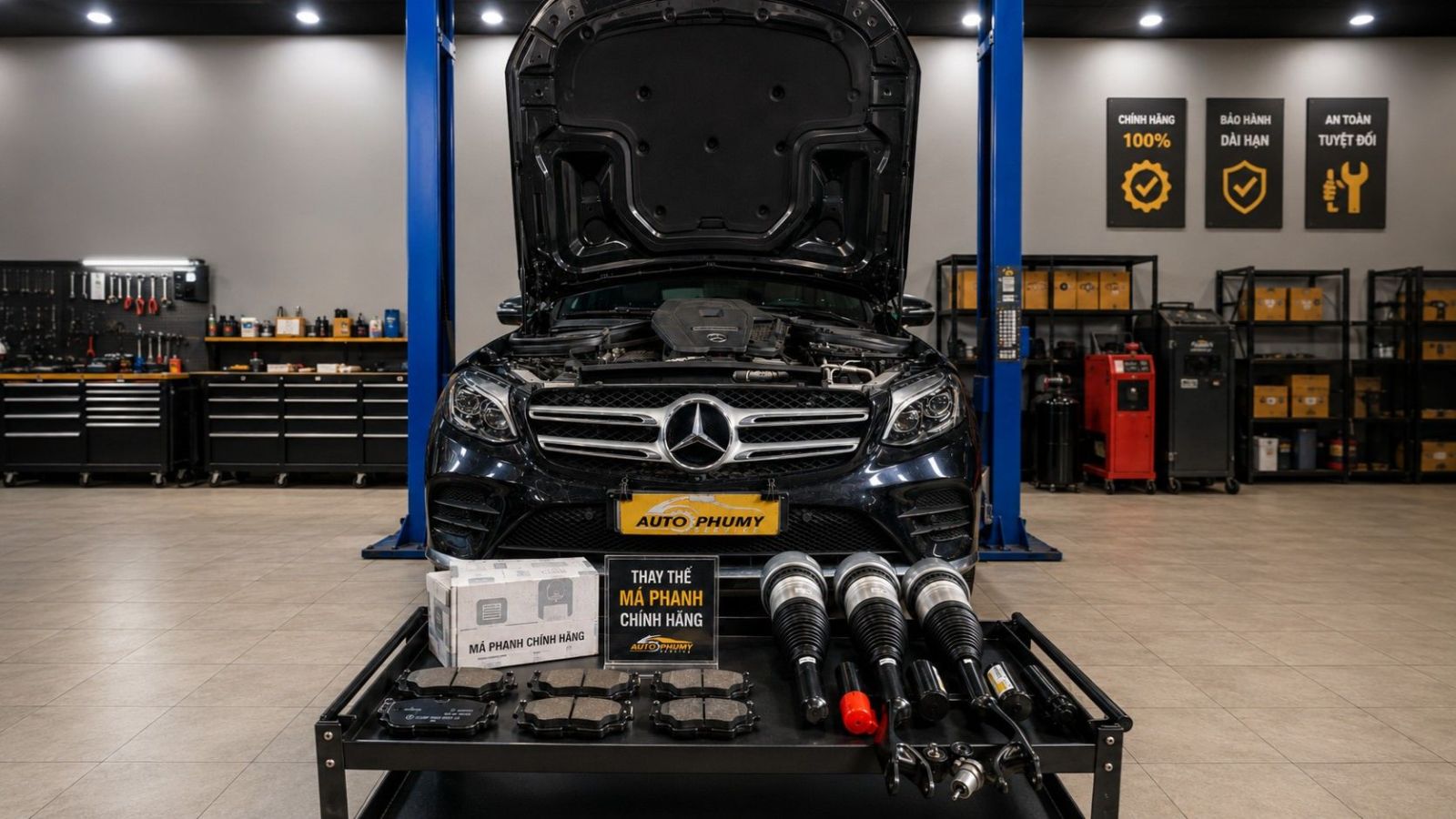 Thay thế má phanh chính hãng tại garage ô tô Phú Mỹ
